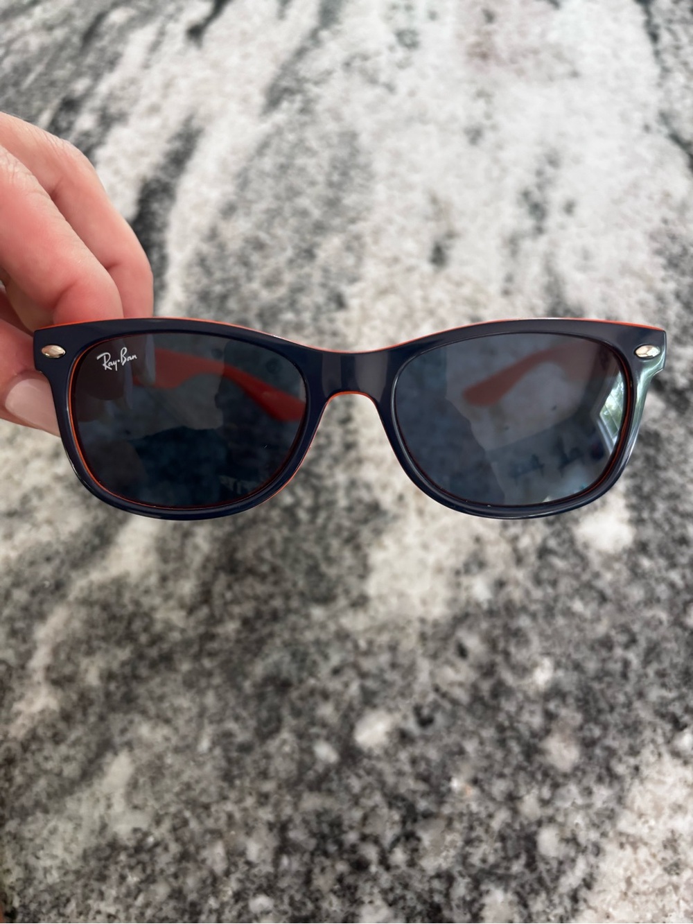 Ray-Ban Kid’s Wayfarer Sunglasses - Navy Blue/Orange Frame with Blue Lenses